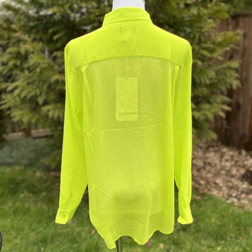 Wildfang The Empower Sheer Long Sleeve Button Up XL– Neon Green - Picture 4 of 9